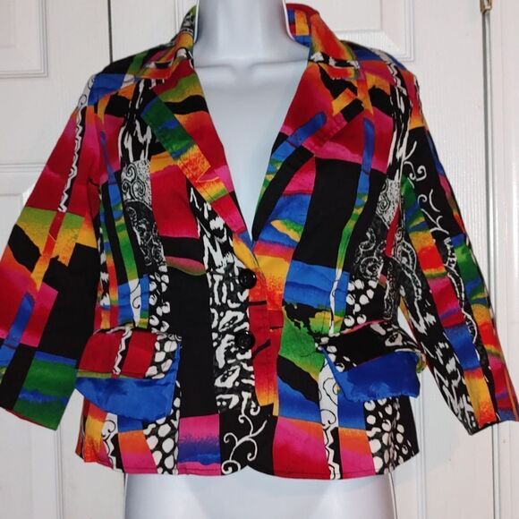 ERIN by Erin Fetherston cropped multi color multi print cropped blazer Sz S - Picture 2 of 5